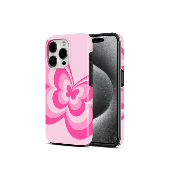 Pink Butterfly Pattern Tough Protective 2 In 1 Mobile Case