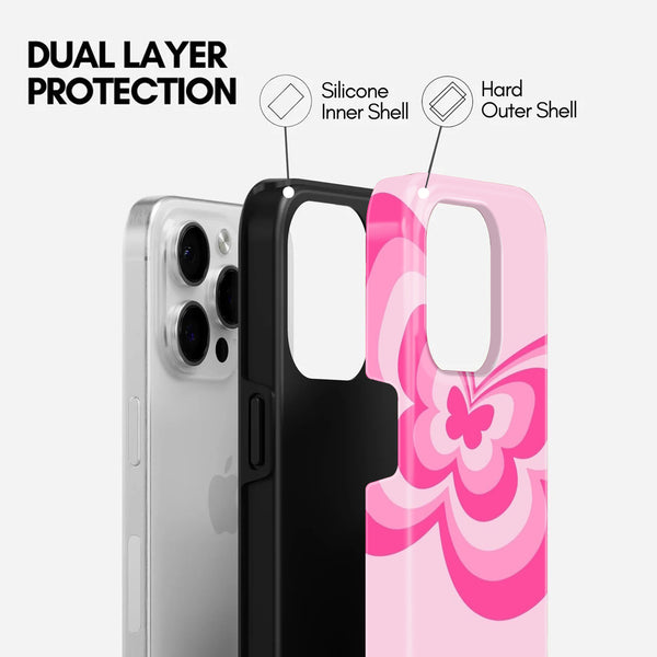 Pink Butterfly Pattern Tough Protective 2 In 1 Mobile Case