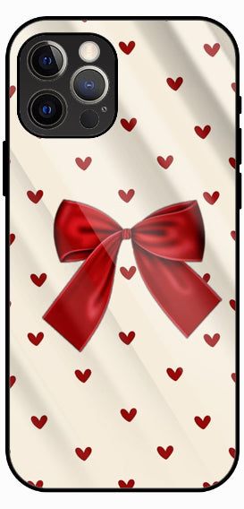 Red Bow and Hearts Pattern, Cute Valentine Theme, Luxury Glass Back Phone Case