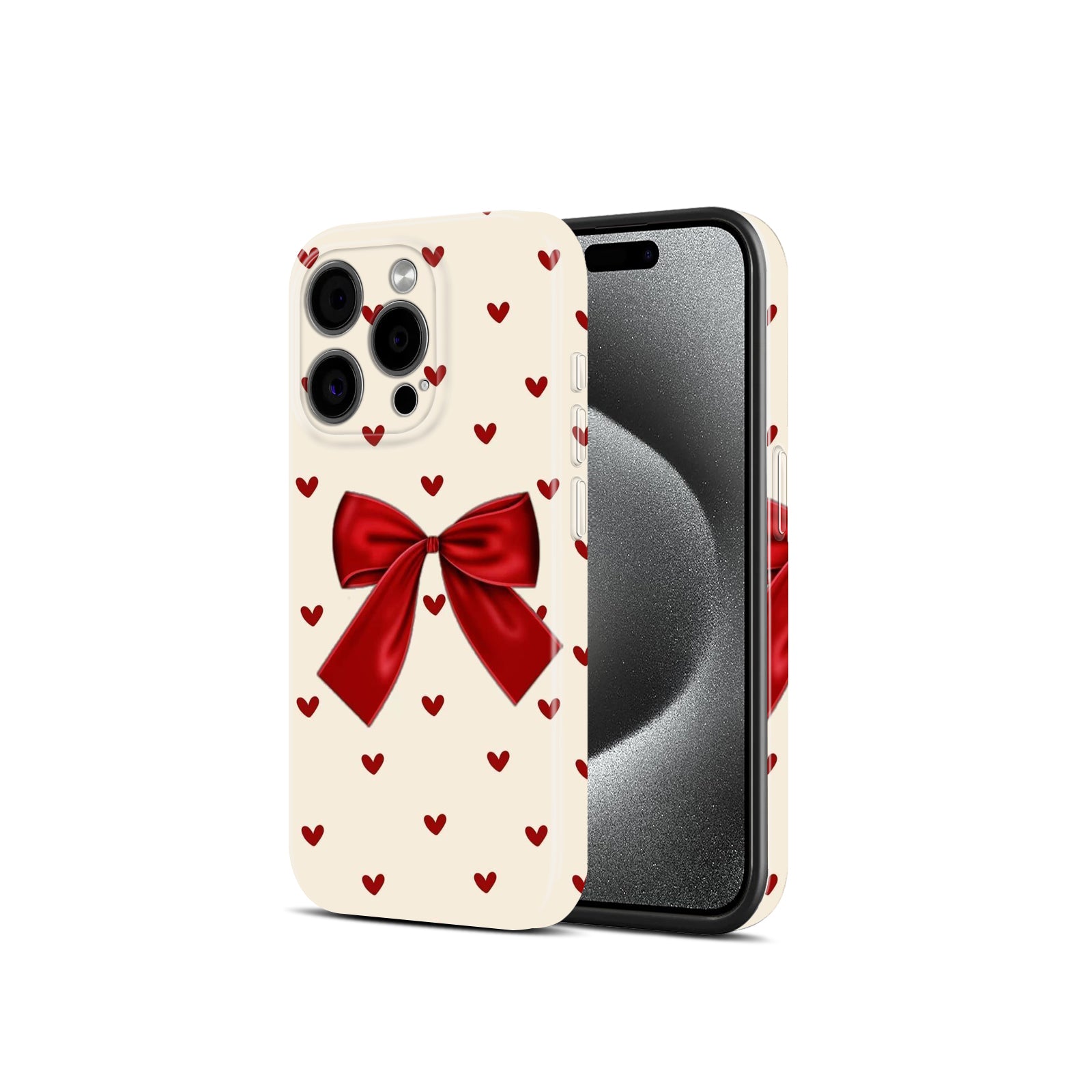 Red Bow and Heart Print, Hard Glossy Case - Stylish & Protective Cover
