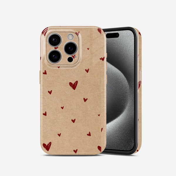 Beige with Red Heart Print, Cute Valentine Style, Hard Glossy Case - Stylish & Protective Cover