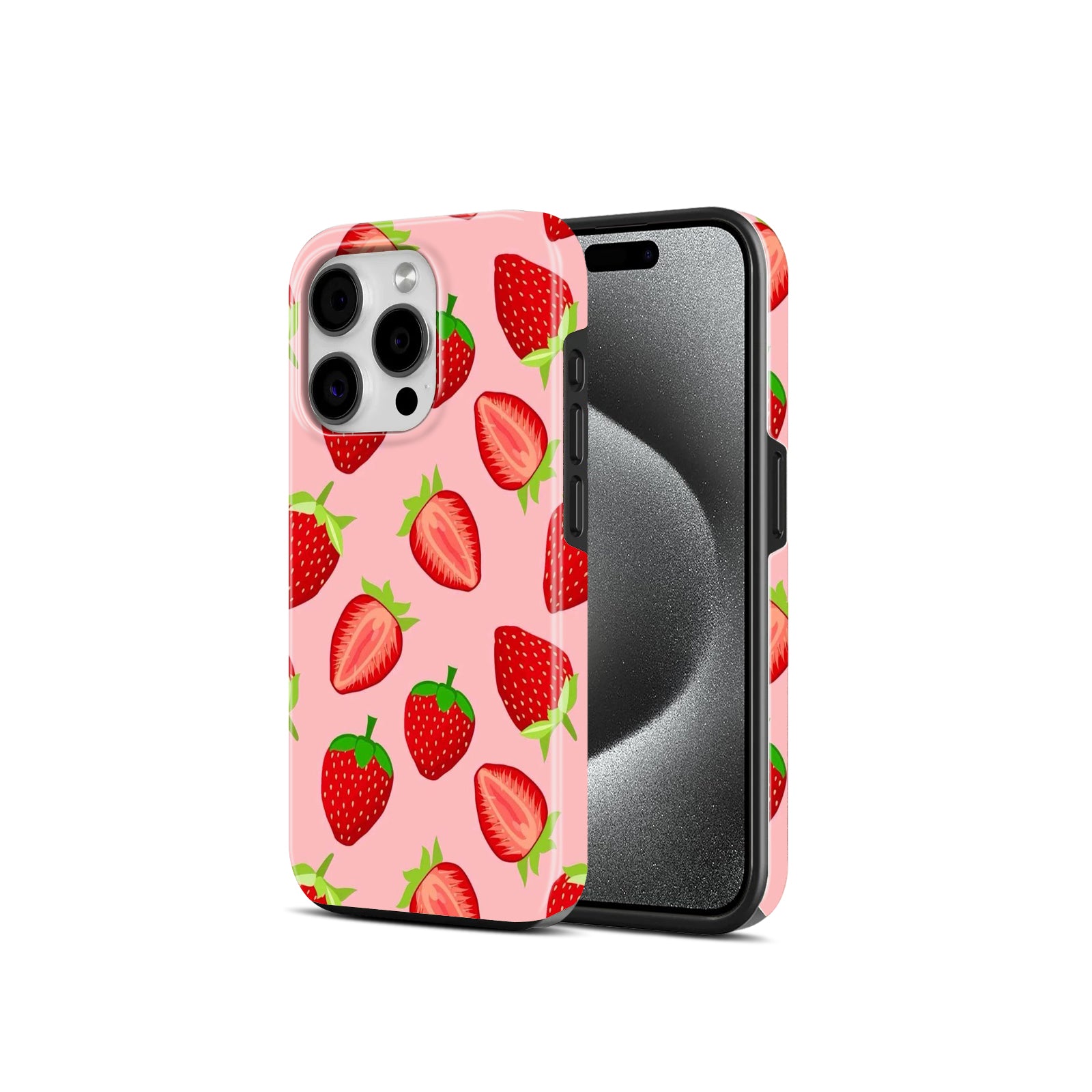 Strawberry Print Pink, 2 in 1 Mobile Case, Dual Layer Protective Cover