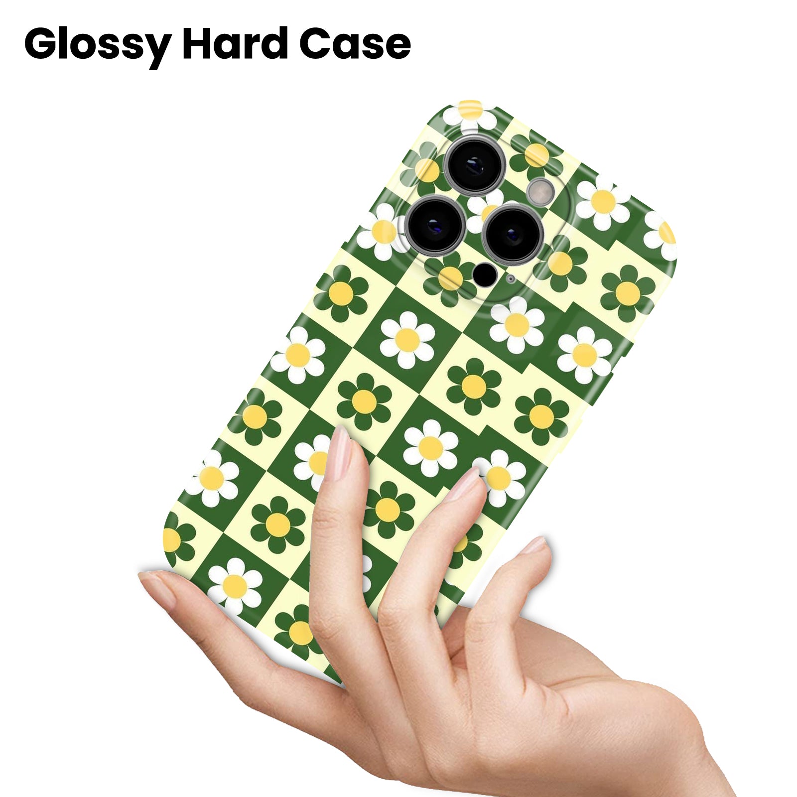 Daisy Checkered Floral Pattern, Green and Yellow Design, Hard Glossy Case - Stylish & Protective Cover