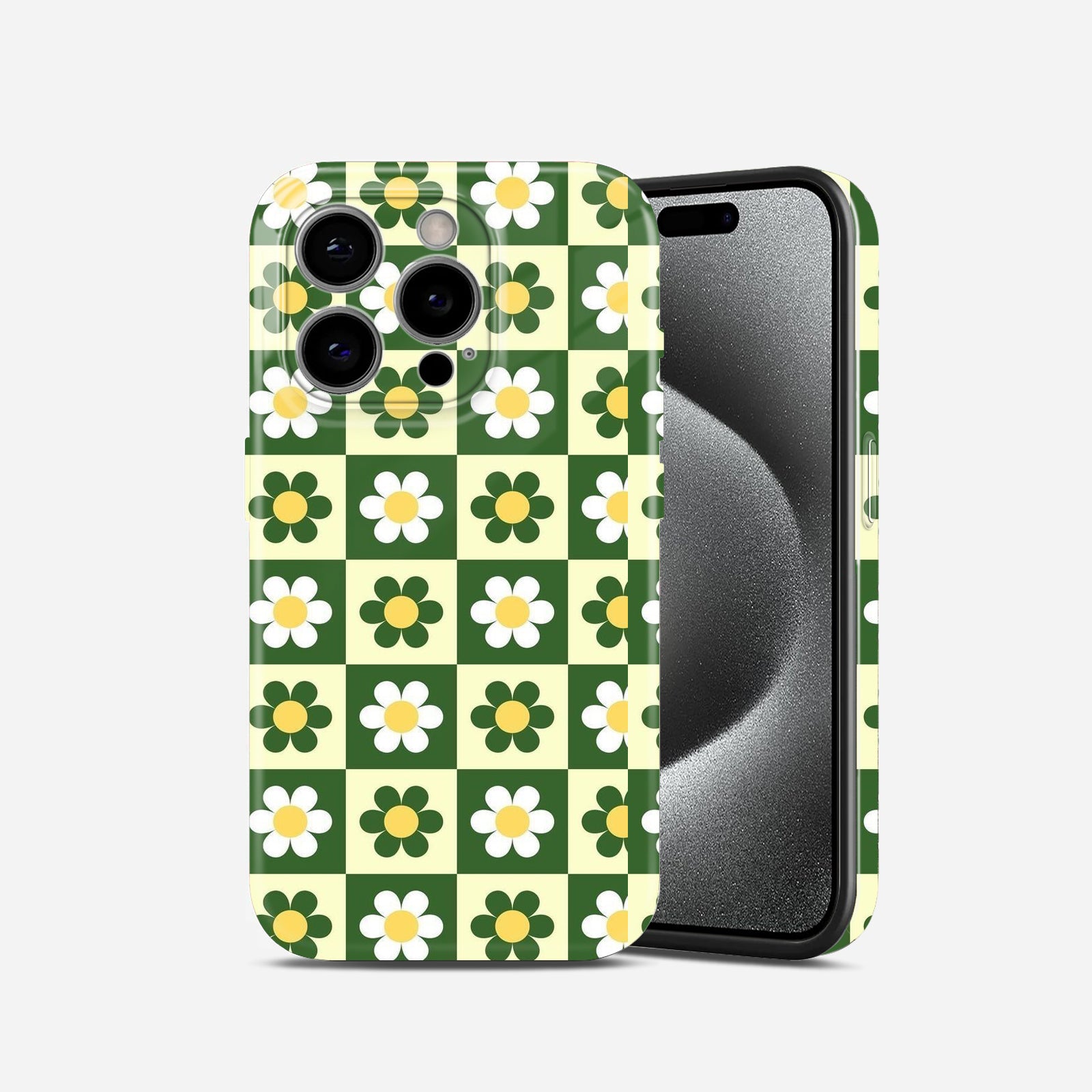 Daisy Checkered Floral Pattern, Green and Yellow Design, Hard Glossy Case - Stylish & Protective Cover