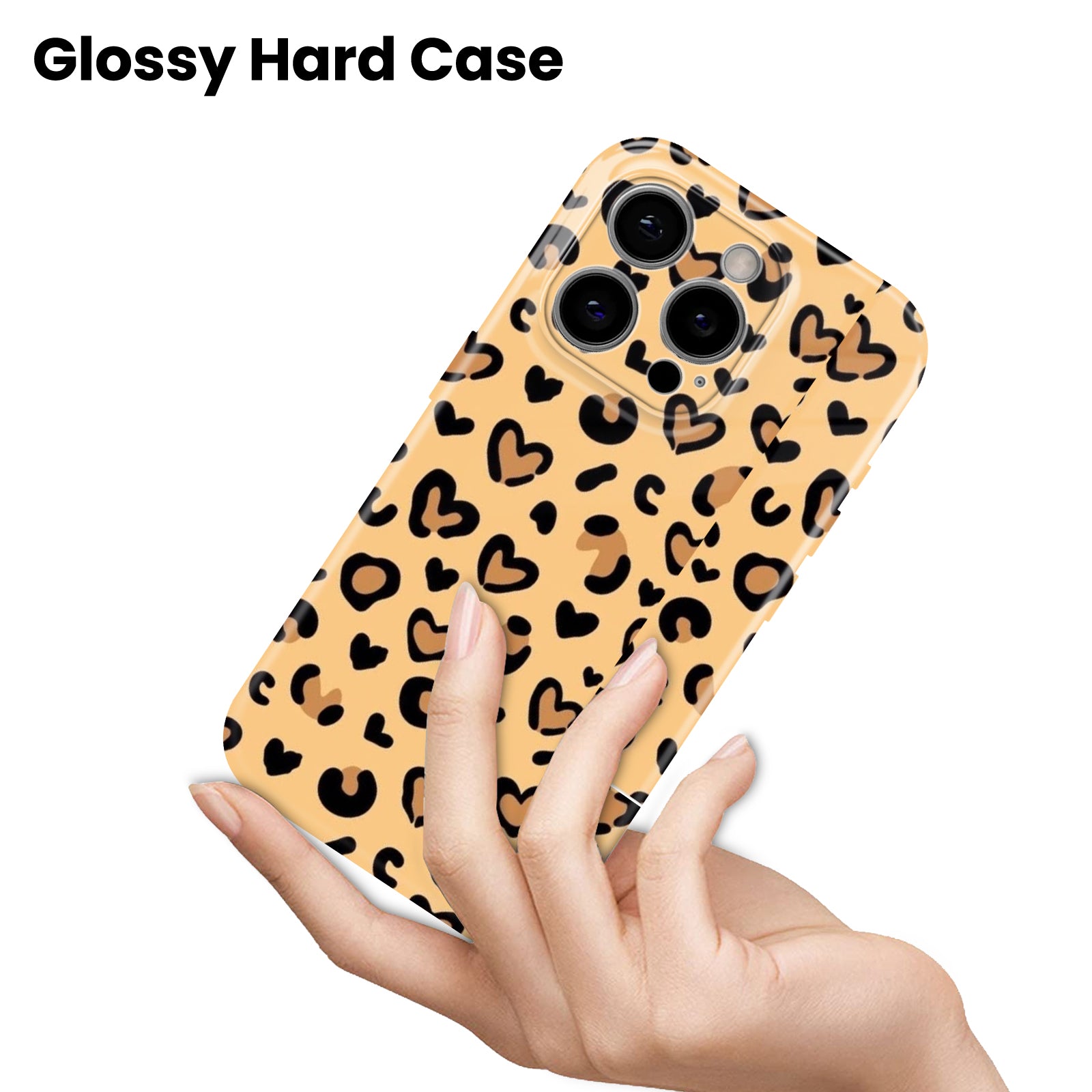Leopard Heart Print Pattern, Peach and Black Cute Design, Hard Glossy Case - Stylish & Protective Cover