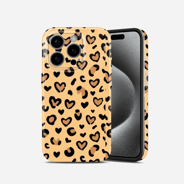 Leopard Heart Print Pattern, Peach and Black Cute Design, Hard Glossy Case - Stylish & Protective Cover