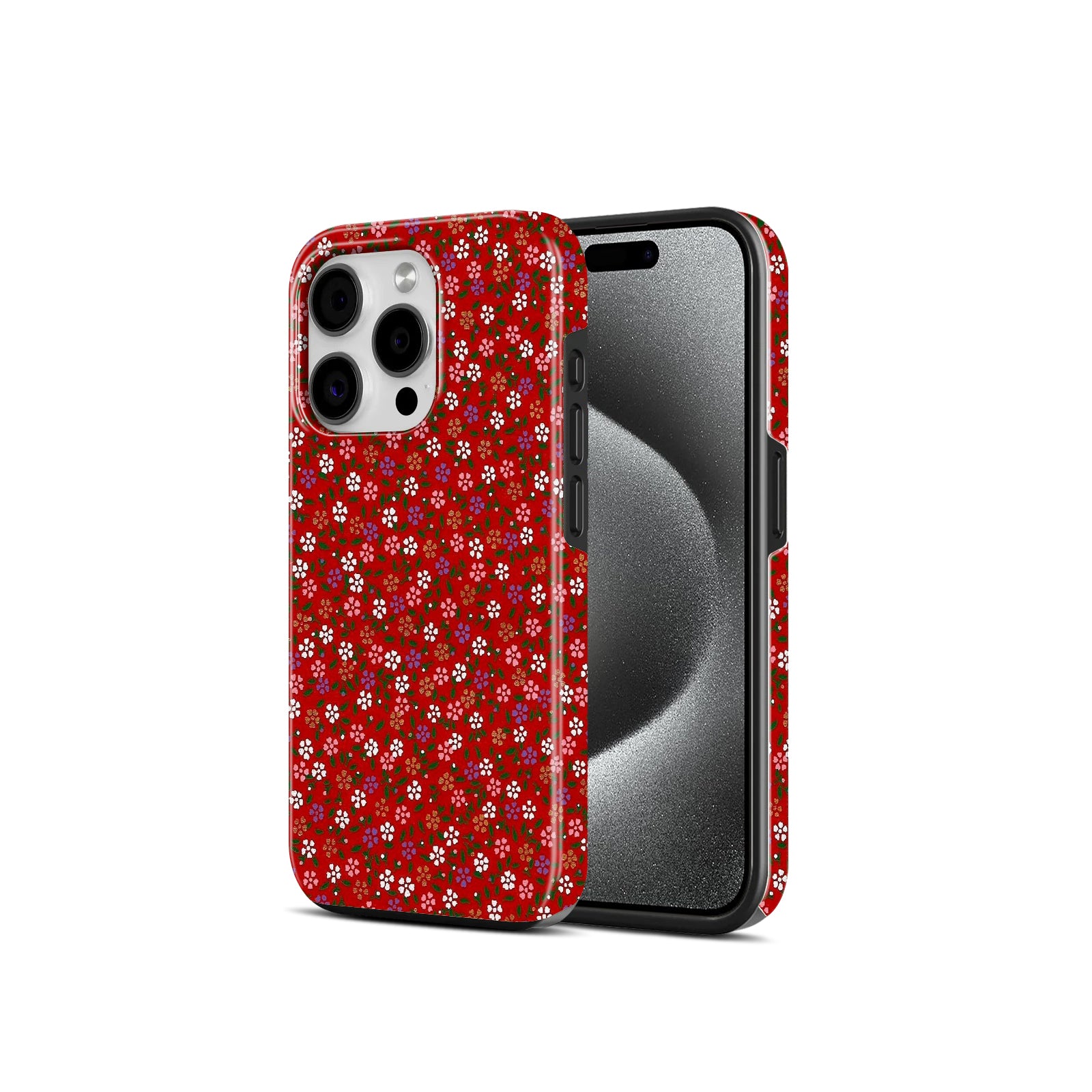 Red Ditsy Floral Design, 2 in 1 Mobile Case, Dual Layer Protective Cover