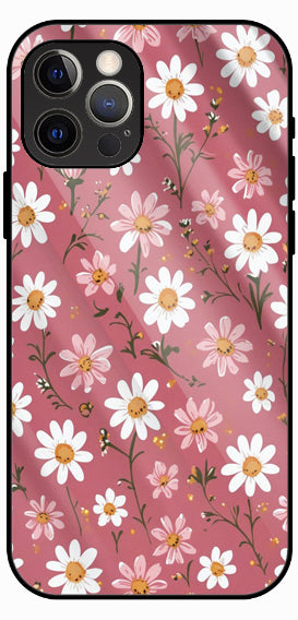 Floral Daisy Pattern, Pink Background, Luxury Glass Back Phone Case