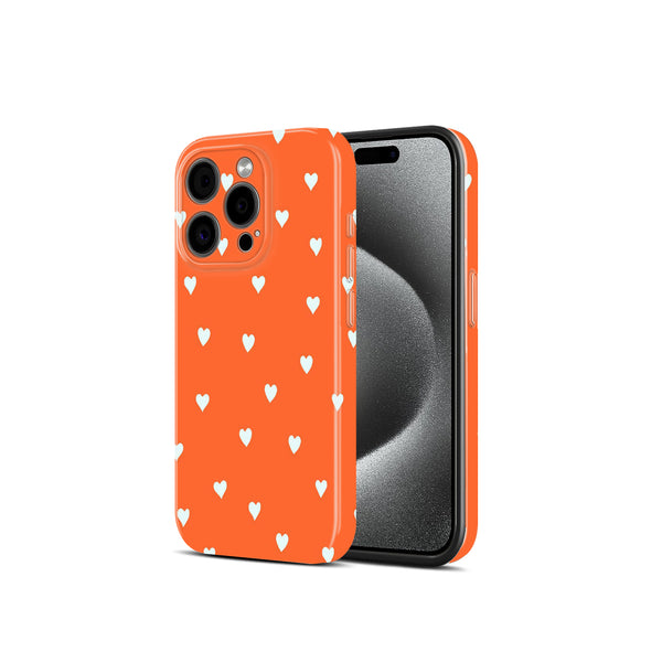 Orange with White Hearts Pattern, Hard Glossy Case - Stylish & Protective Cover