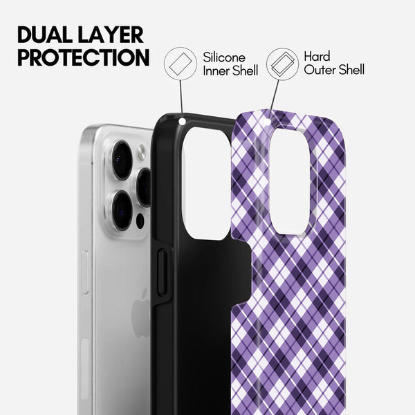 Purple Plaid Design, 2 in 1 Mobile Case, Dual Layer Protective Cover