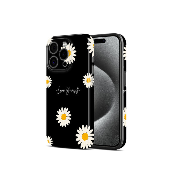 Black Daisy Floral Design, Love Yourself Theme, Hard Glossy Case - Stylish & Protective Cover