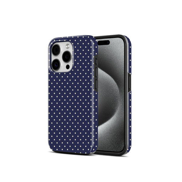 Navy Blue Polka Dot Print, 2 in 1 Mobile Case, Dual Layer Silicone and Hard Shell
