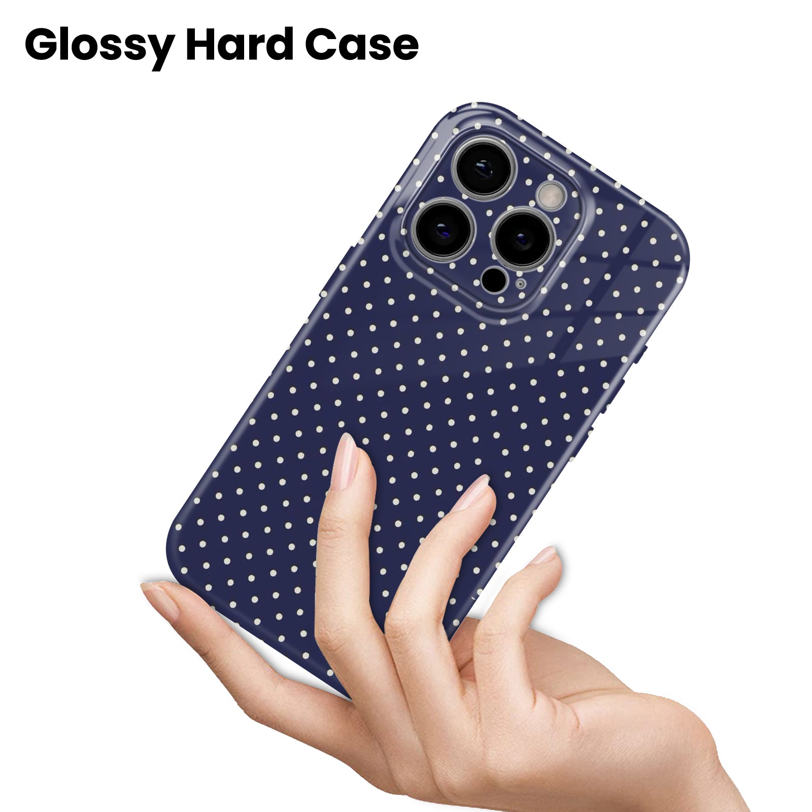 Navy Blue Polka Dot Pattern, Hard Glossy Case - Stylish & Protective Cover