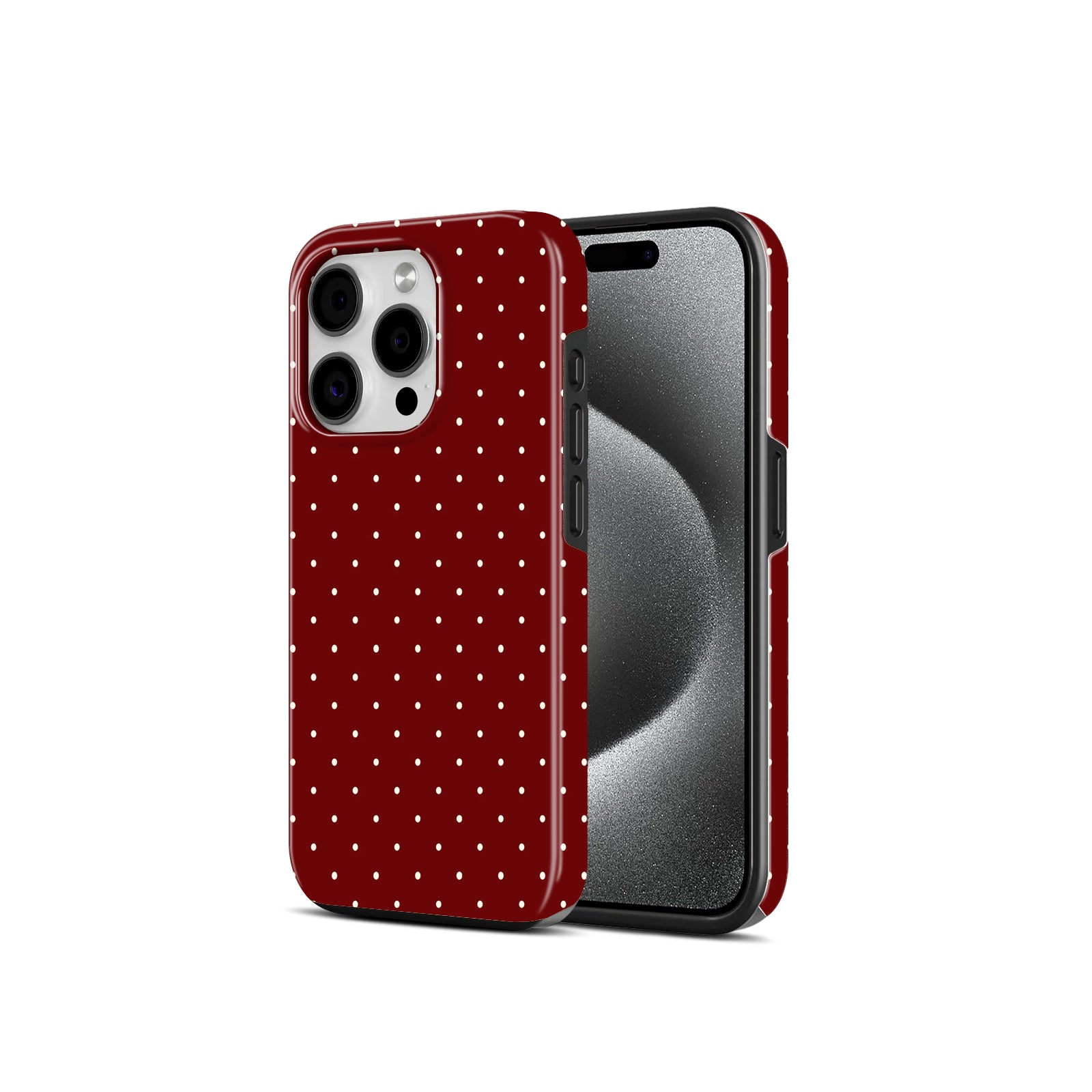 Dark Red and White Polka Dot Print, 2 in 1 Mobile Case, Dual Layer Silicone and Hard Shell