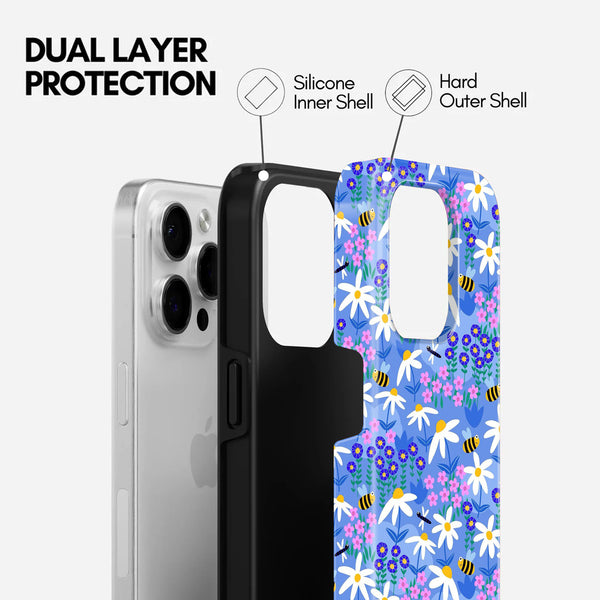 Floral and Bee Print,2 in 1 Mobile Case, Dual Layer Silicone and Hard Shell