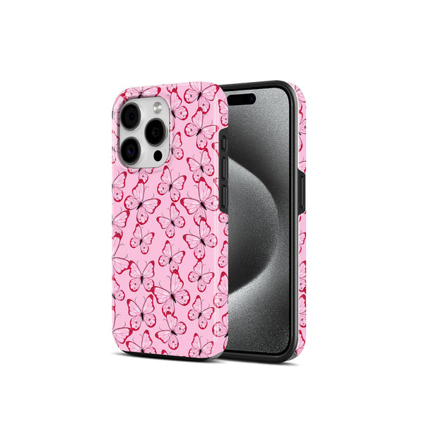 Pink Butterfly Pattern,2 in 1 Mobile Case, Dual Layer Protective Cover