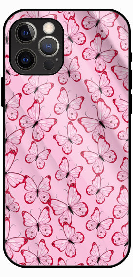 Pink Butterfly Pattern, Luxury Glass Back Phone Case
