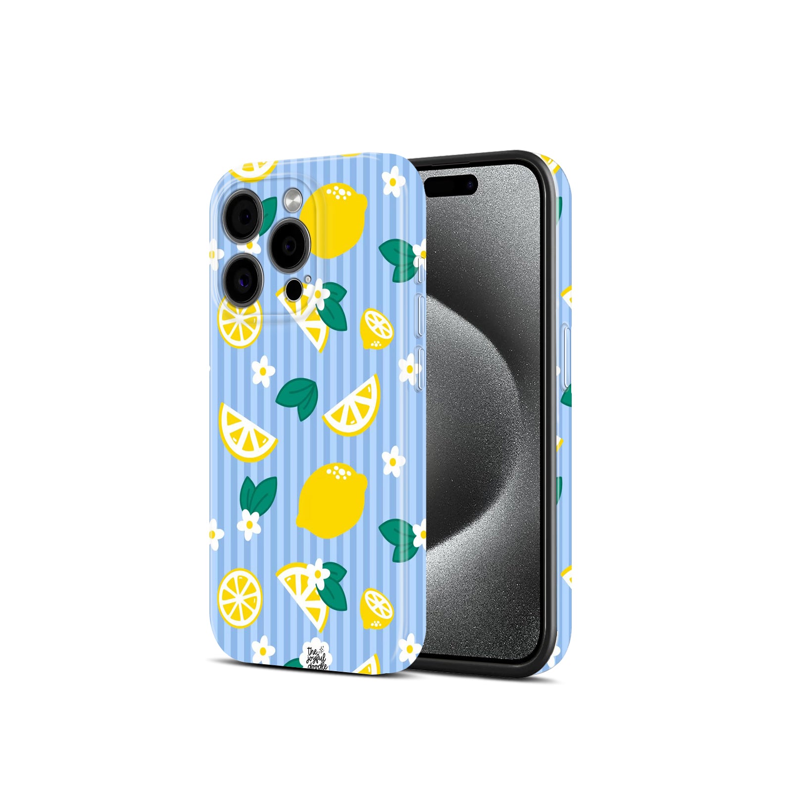 Lemon Print, Blue Striped Floral Citrus Pattern, Hard Glossy Case - Stylish & Protective Cover