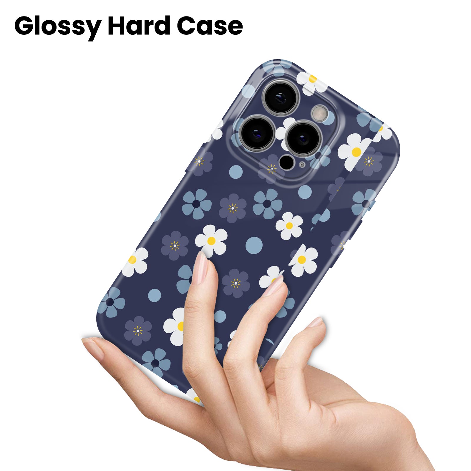 Navy Blue Floral Daisy Pattern, Hard Glossy Case - Stylish & Protective Cover