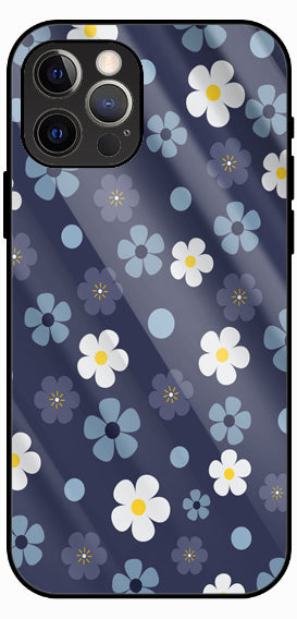 Floral Pattern, Blue, Daisy Print Design, Luxury Glass Back Phone Case