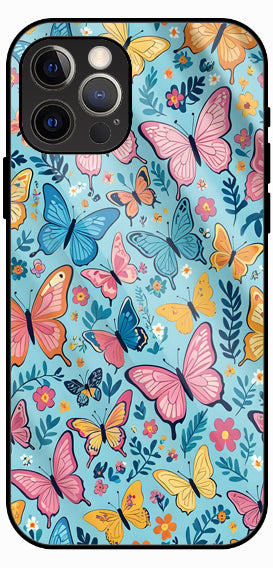 Butterfly Floral Pattern, Multicolour, Luxury Glass Back Phone Case
