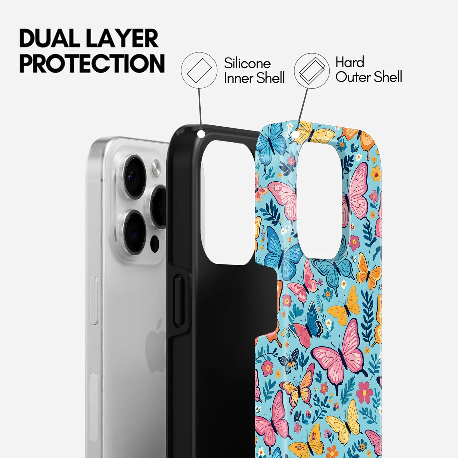 The Joyful Studio Butterfly Floral Pattern, 2 in 1 Mobile Case, Dual Layer Protective Cover