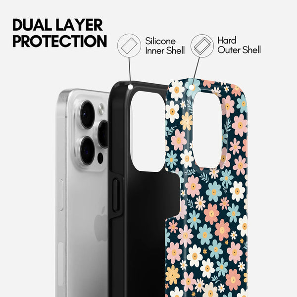 The Joyful Studio Floral Pattern, navy blue, 2 in 1 Mobile Case, Dual Layer Protective Cover