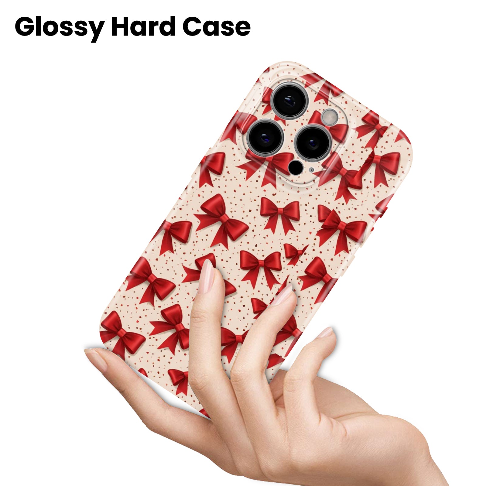 Red Bow Pattern, Cute Aesthetic Design on Beige Background, Hard Glossy Case - Stylish & Protective Cover