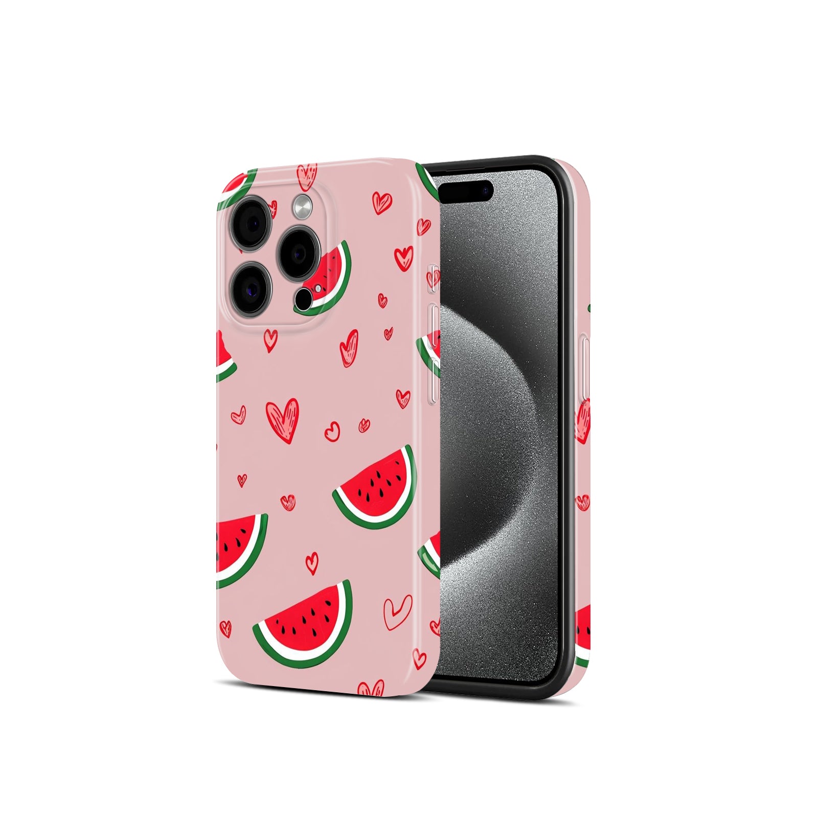 Cute Watermelon and Hearts Pattern, Pink, Hard Glossy Case - Stylish & Protective Cover