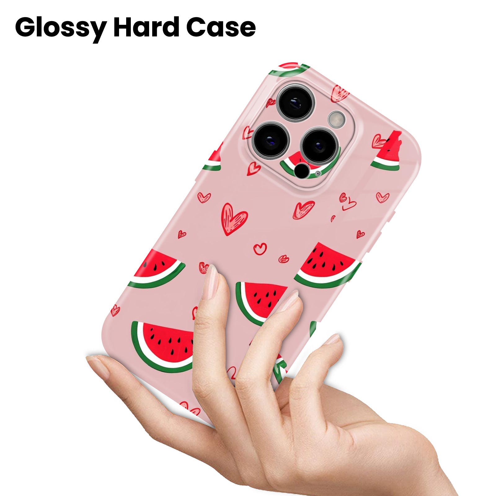 Cute Watermelon and Hearts Pattern, Pink, Hard Glossy Case - Stylish & Protective Cover