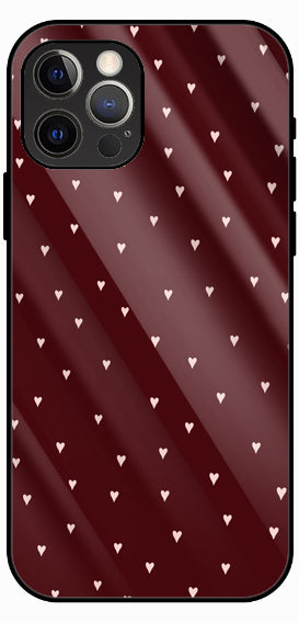 Maroon with White Hearts Pattern, Luxury Glass Back Phone Case
