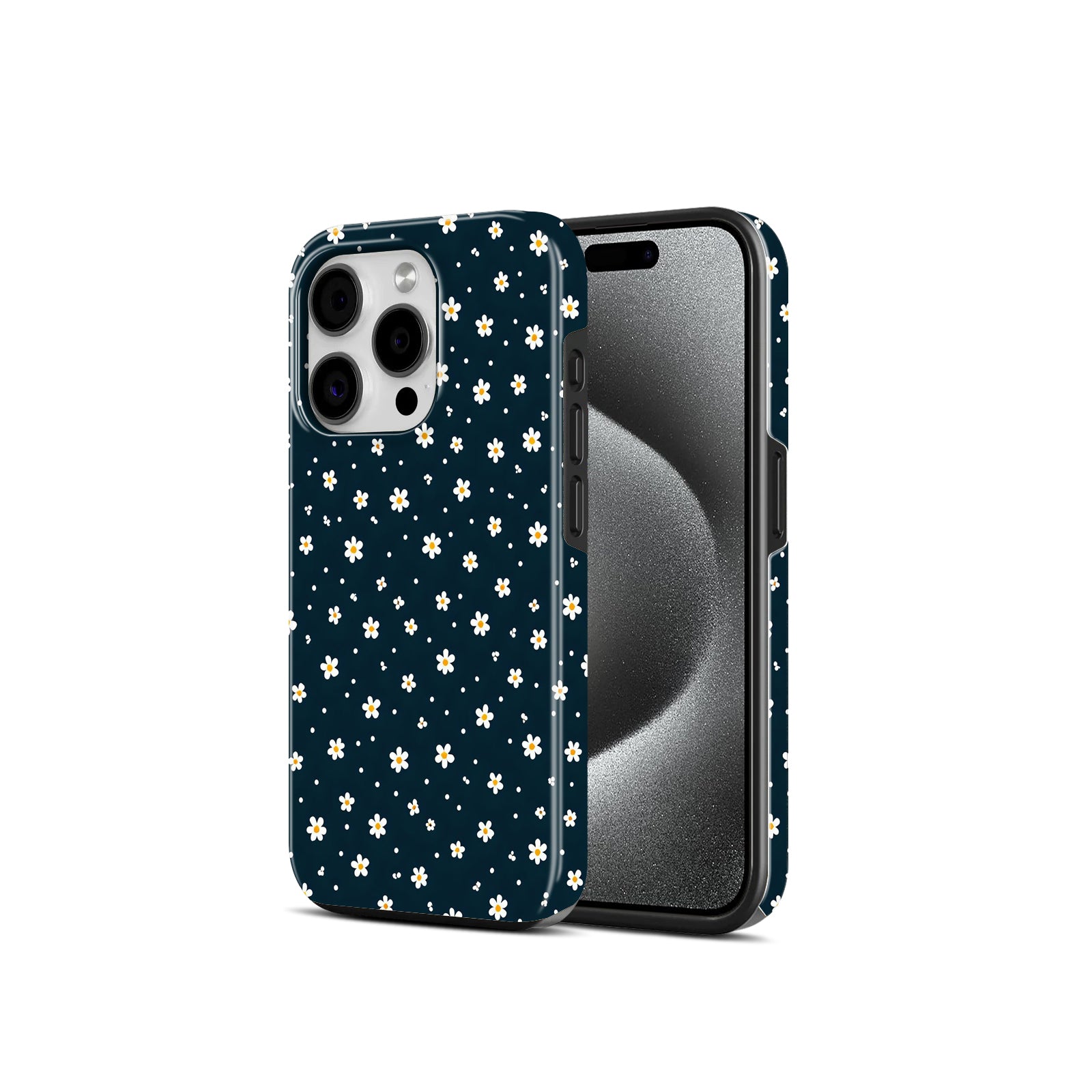 The Joyful Studio, Navy Blue with Daisy Floral Pattern, 2 in 1 Mobile Case, Dual Layer Protective Cover