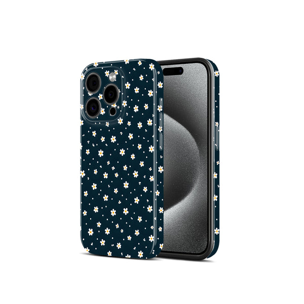 Navy Blue Daisy Floral Pattern, Cute Ditsy Flower Design, Hard Glossy Case - Stylish & Protective Cover