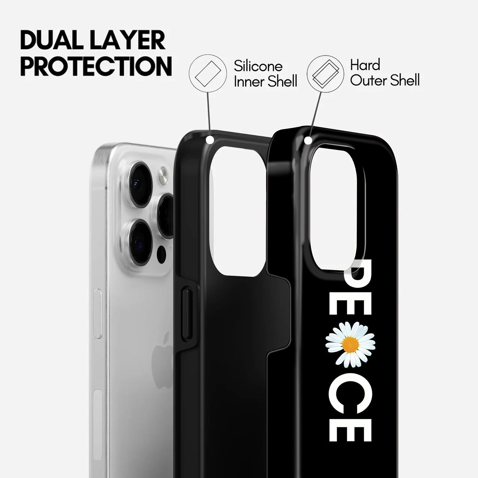Peace Daisy Floral Print Design, 2 in 1 Mobile Case, Dual Layer Protective Cover