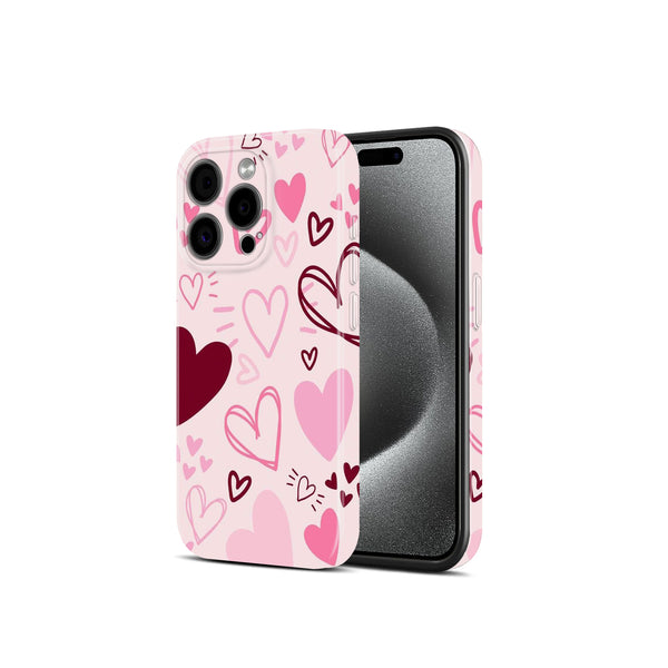 Pink Heart Doodle Pattern, Cute Valentine Theme, Hard Glossy Case - Stylish & Protective Cover