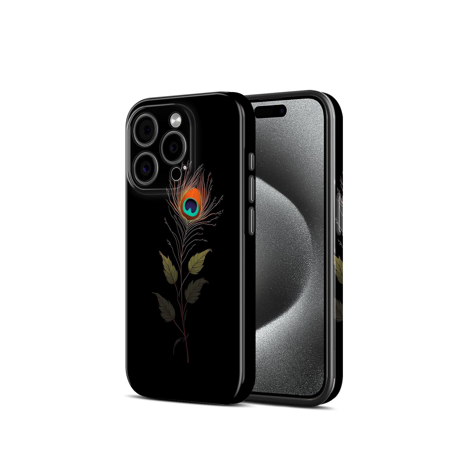 Peacock Feather Design, black, Hard Glossy Case - Stylish & Protective Cover
