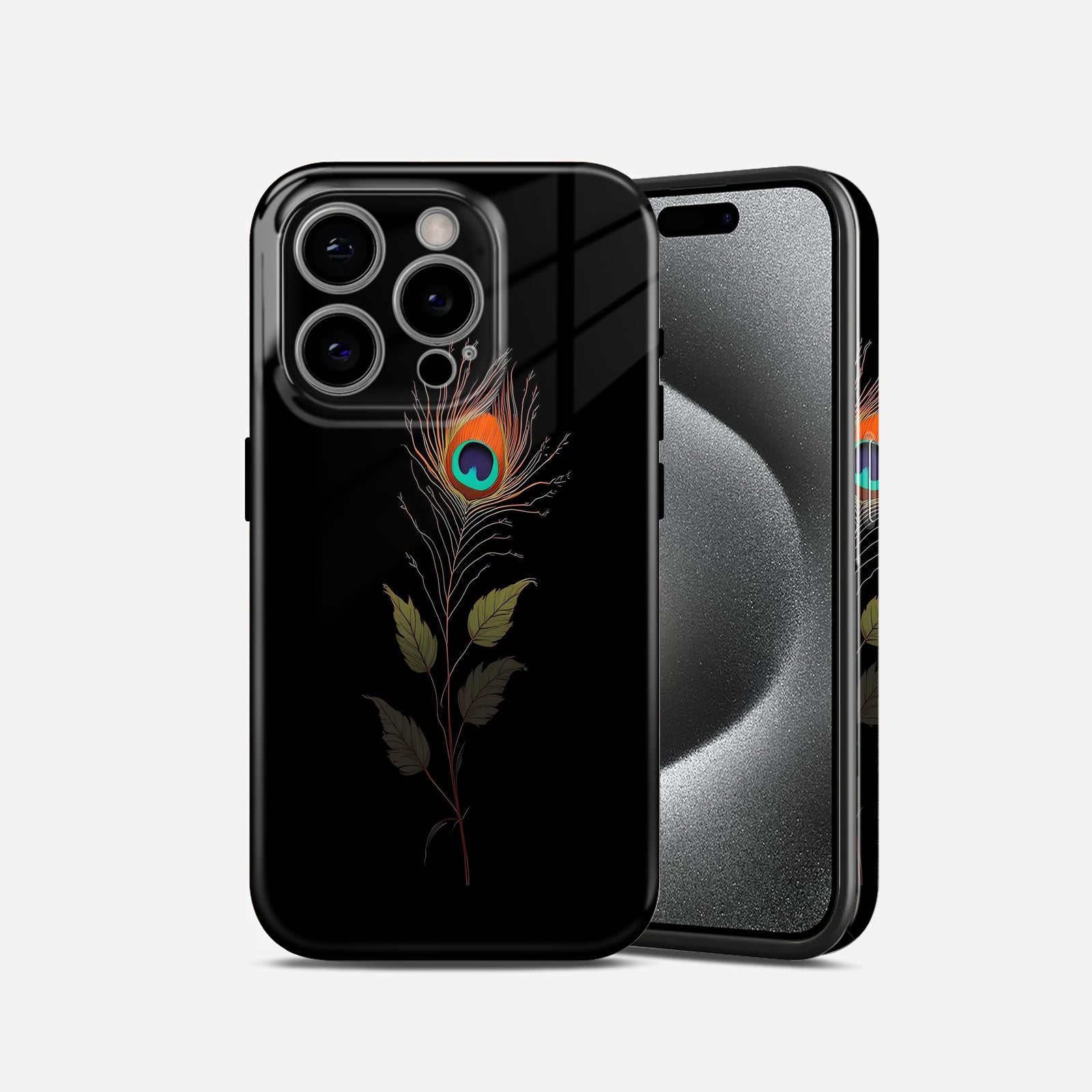 Peacock Feather Design, black, Hard Glossy Case - Stylish & Protective Cover