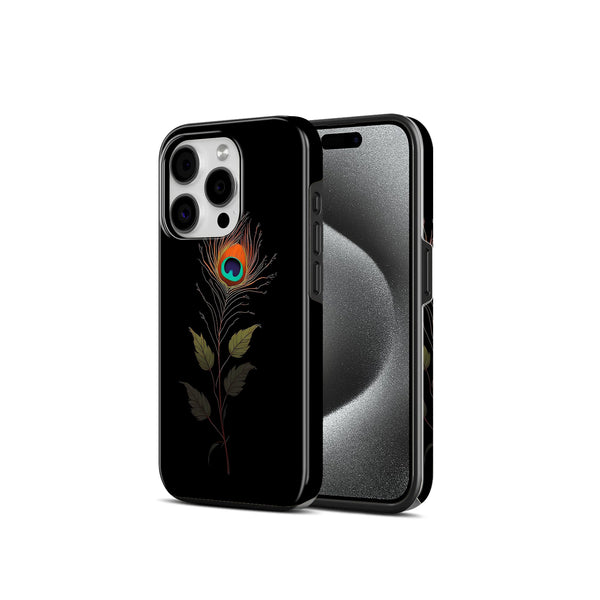 Peacock Feather Design, Black, Glossy Finish, 2 in 1 Mobile Case, Dual Layer Protective Cover