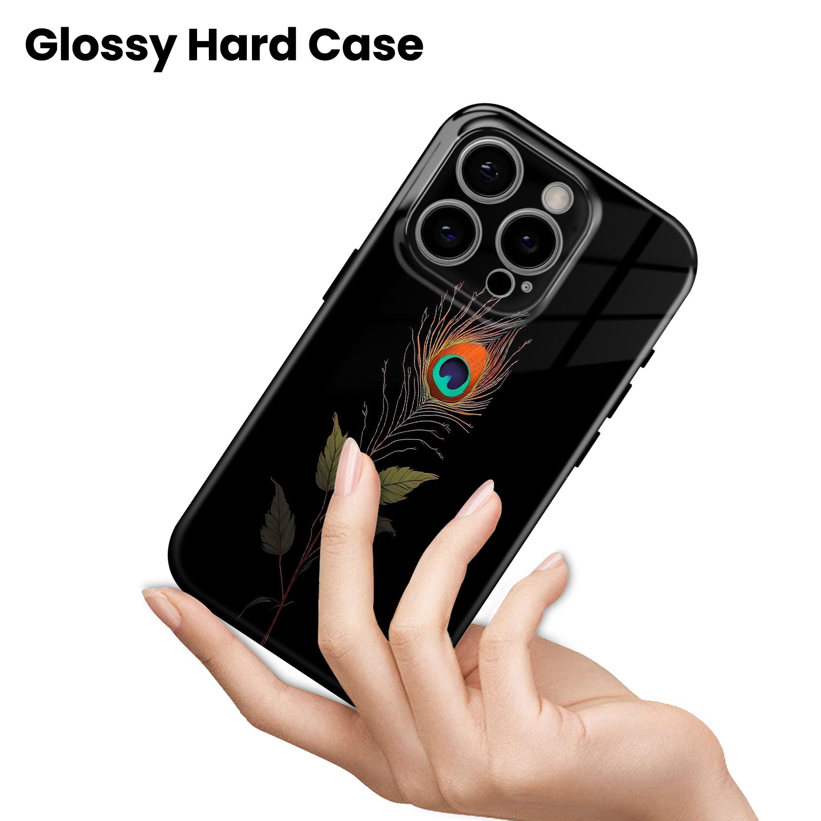 Peacock Feather Design, black, Hard Glossy Case - Stylish & Protective Cover