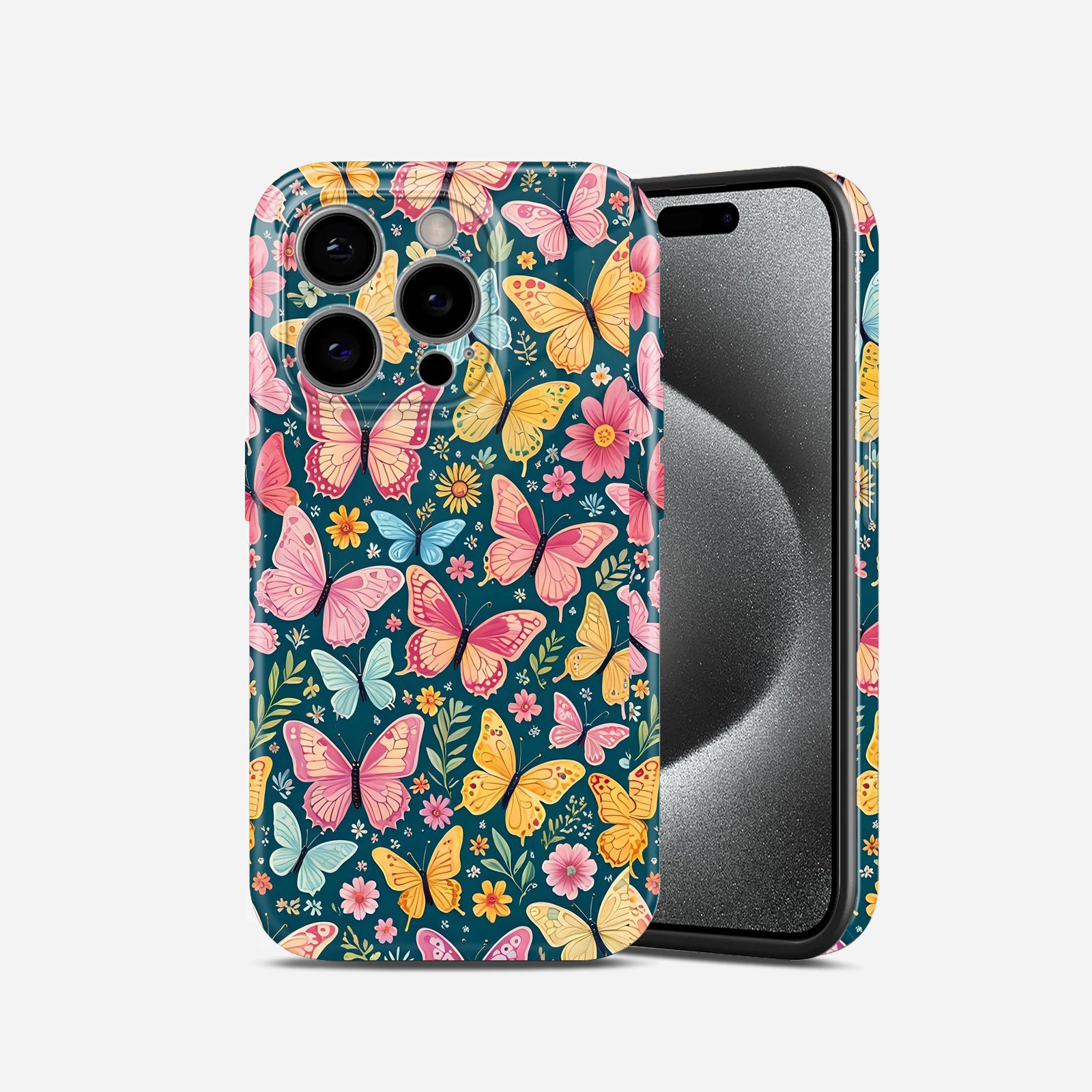 Colorful Butterfly and Floral Print on Teal Background, Hard Glossy Case - Stylish & Protective Cover