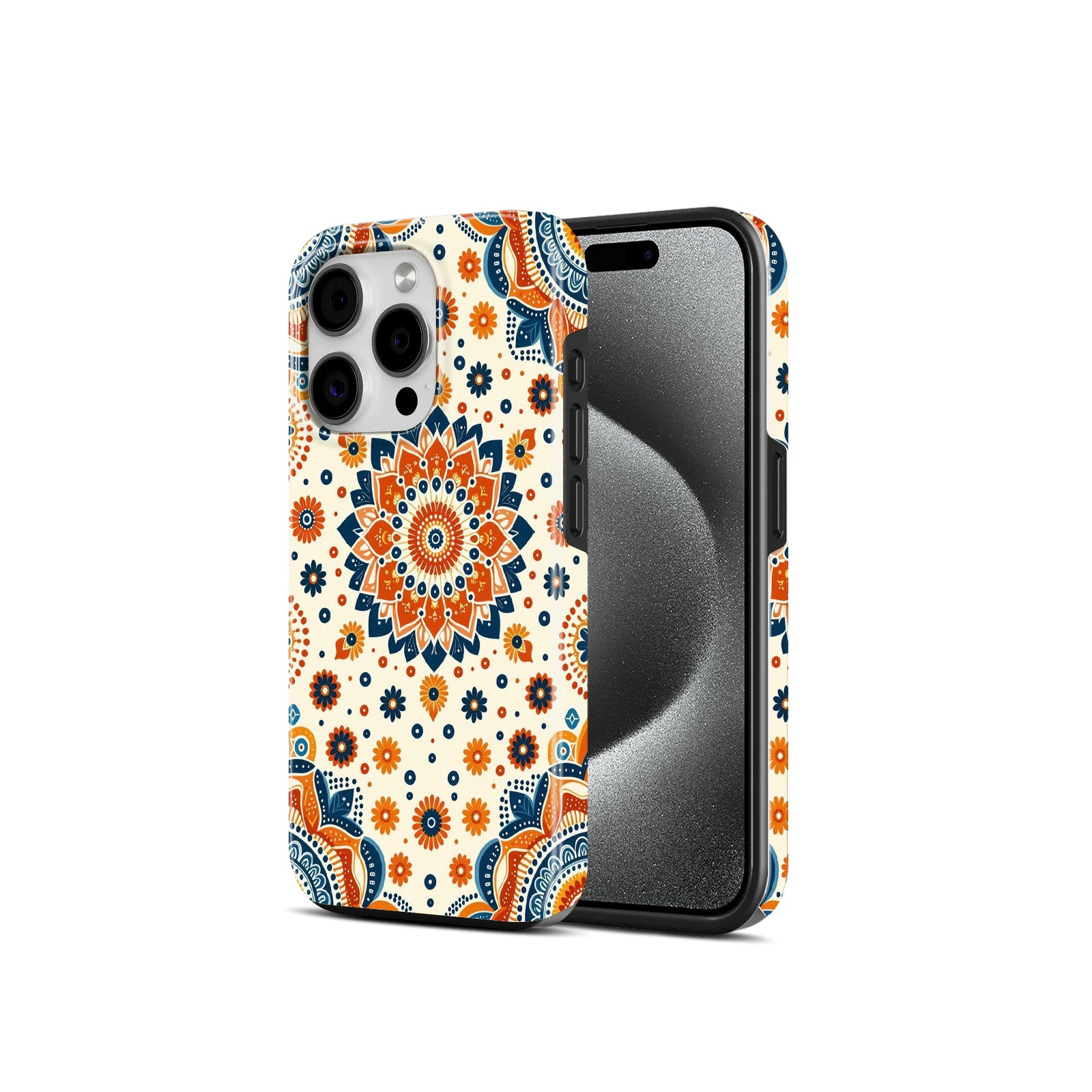 Orange and Navy Blue Pattern, 2 in 1 Mobile Case, Dual Layer Protective Cover