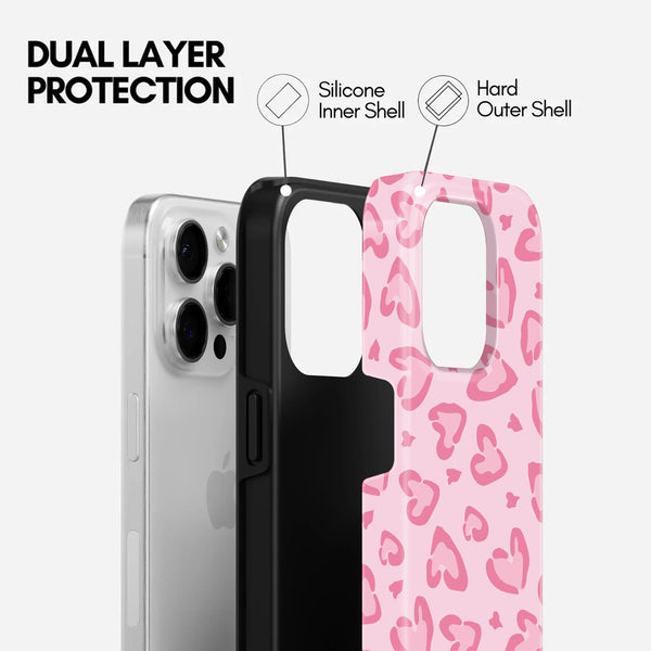 Pink Heart Print Pattern, 2 in 1 Mobile Case, Dual Layer Protective Cover