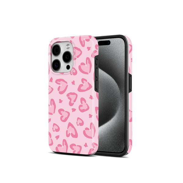 Pink Heart Print Pattern, 2 in 1 Mobile Case, Dual Layer Protective Cover