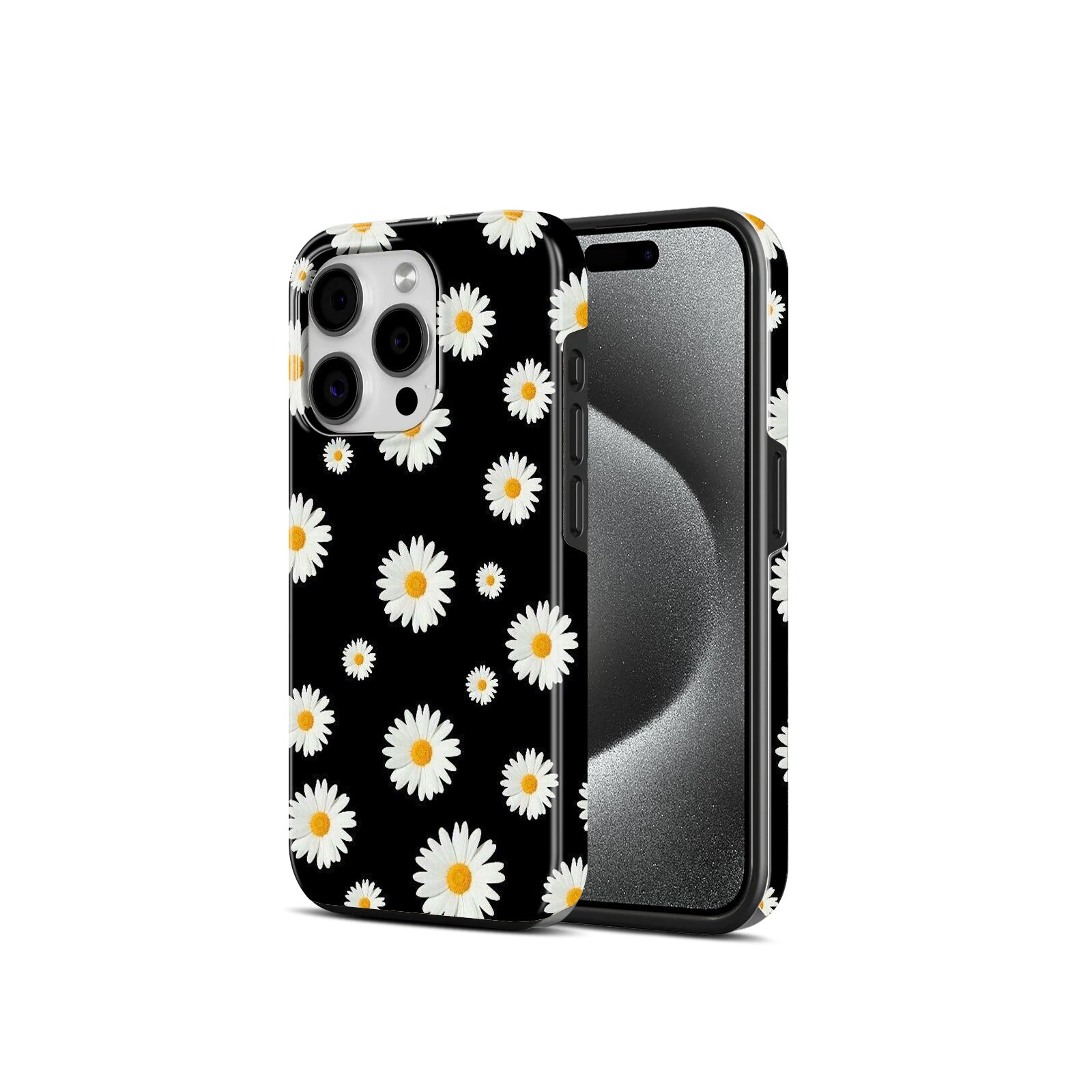 Black Daisy Floral Pattern,2 in 1 Mobile Case, Dual Layer Protective Cover