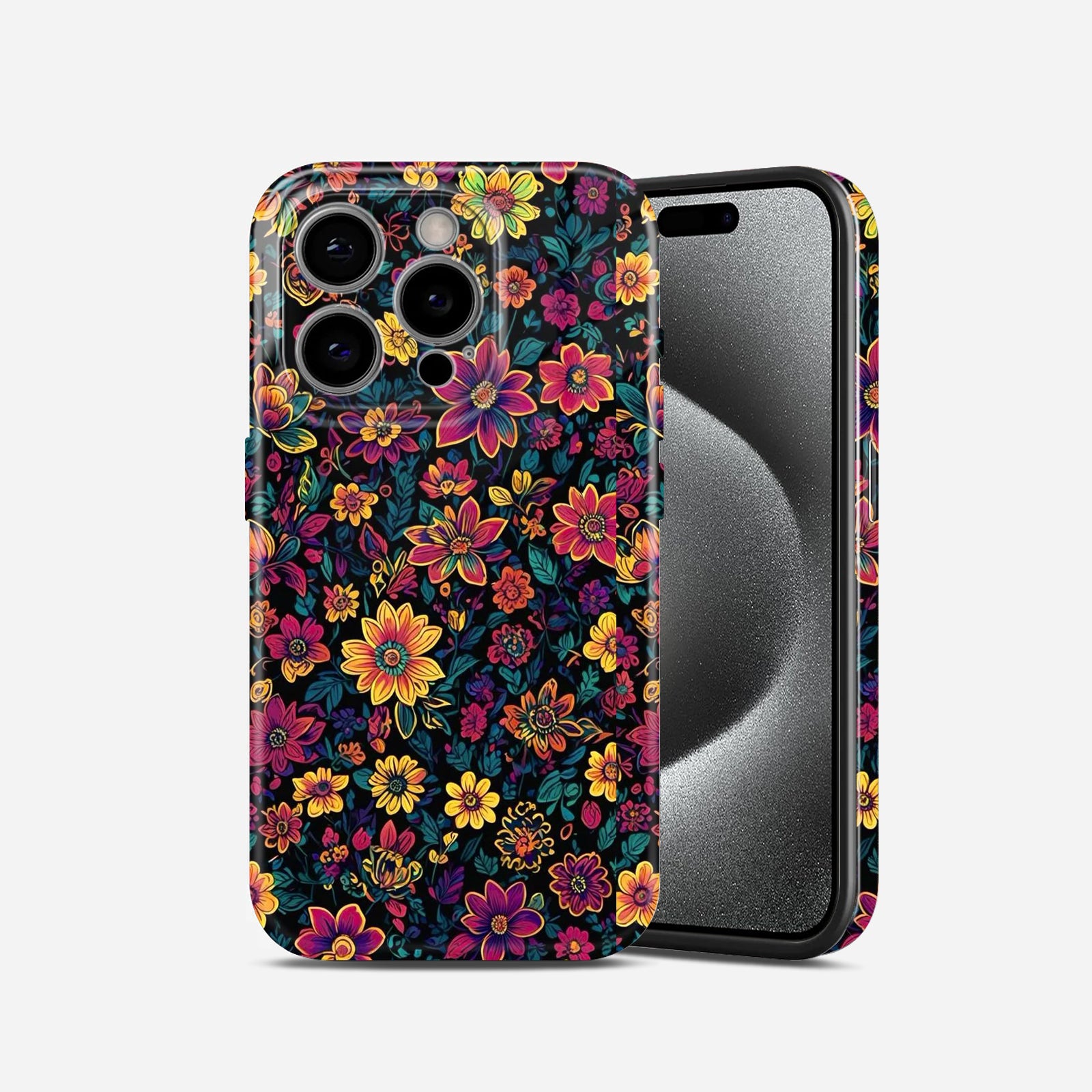 Vibrant Neon Botanical Print, Dark Background Design, Hard Glossy Case - Stylish & Protective Cover
