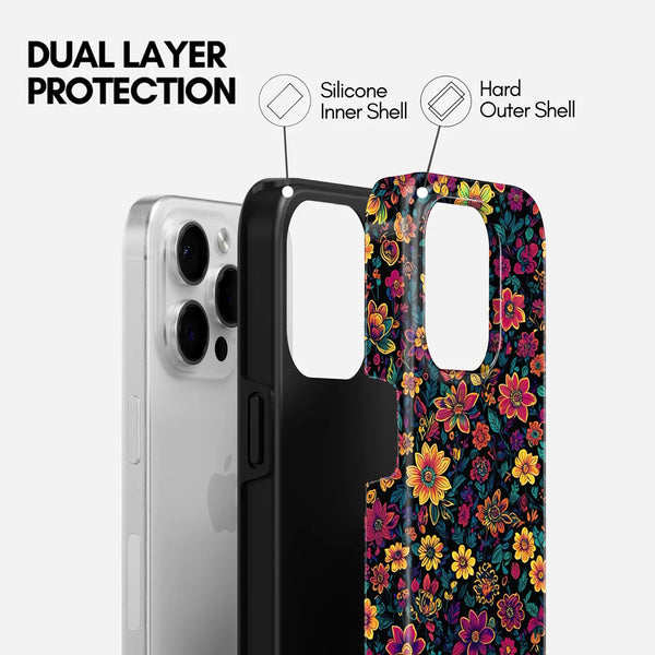 Colourful Botanical Design, Floral Pattern, 2 in 1 Mobile Case, Dual Layer Protective Cover