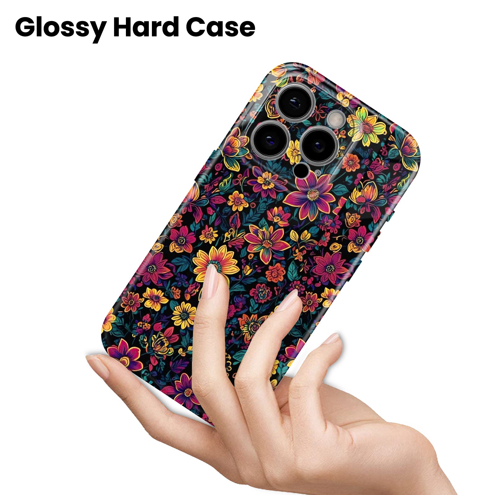 Vibrant Neon Botanical Print, Dark Background Design, Hard Glossy Case - Stylish & Protective Cover