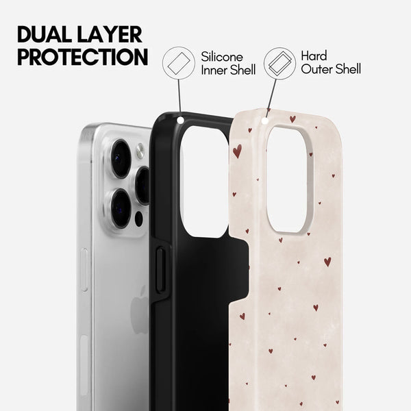 Cute Mini Hearts Pattern, Beige, 2 in 1 Mobile Case, Dual Layer Protective Cover
