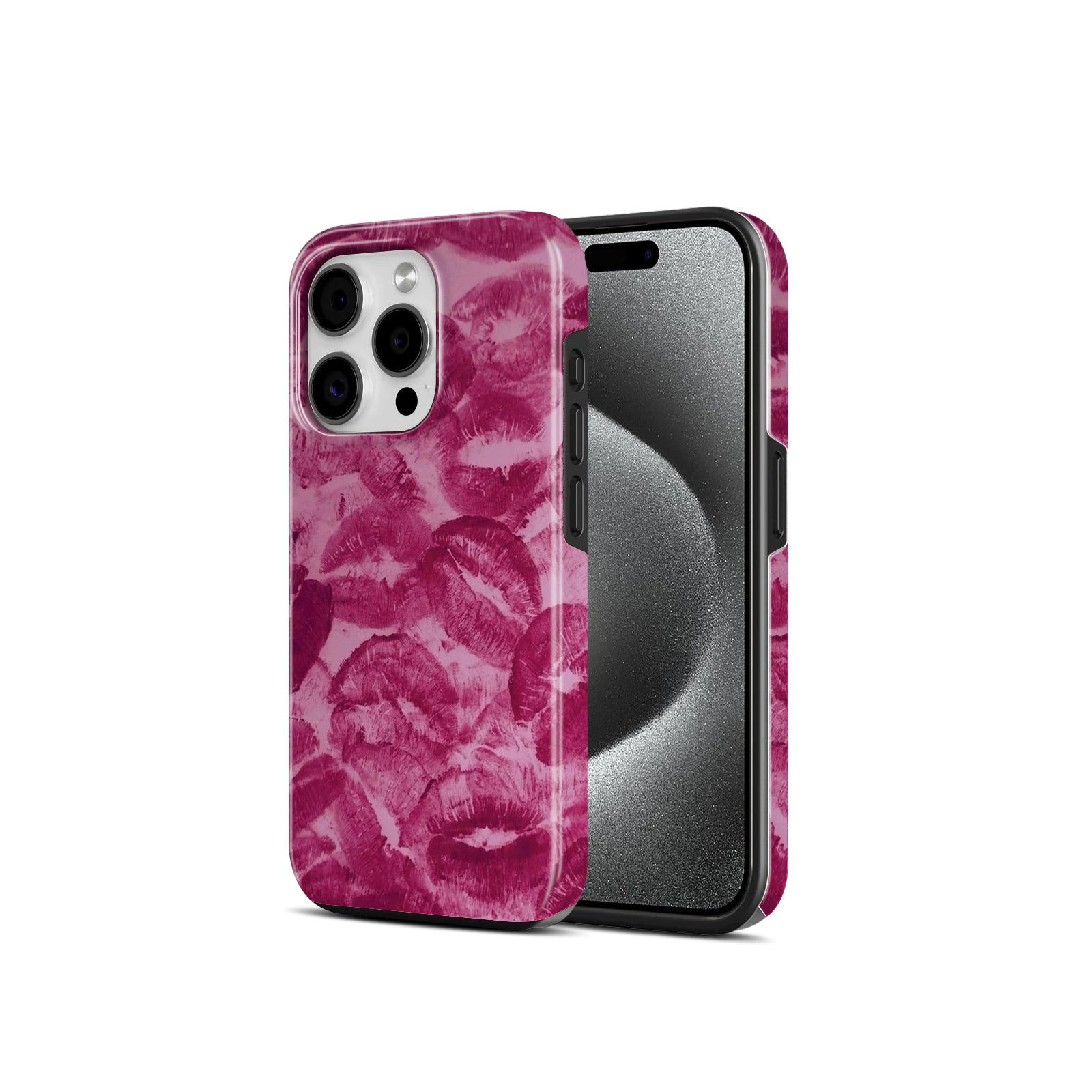 Pink Lip Print Pattern, 2 in 1 Mobile Case, Dual Layer Protective Cover