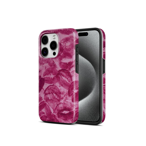 Pink Lip Print Pattern, 2 in 1 Mobile Case, Dual Layer Protective Cover